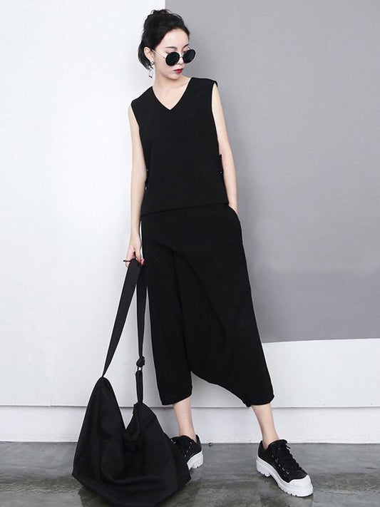 BLACK LOOSE EMPIRE CROPPED PANTS - Zebrant