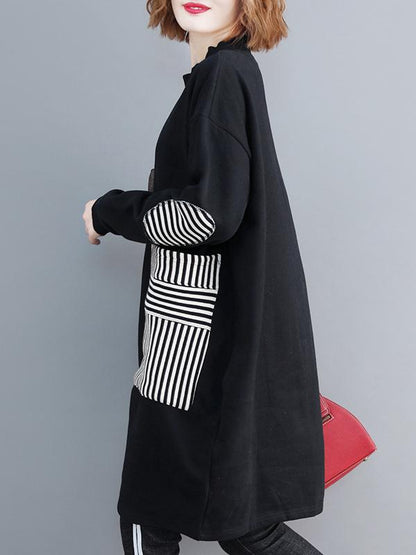 CASUAL POCKET LONG SWEATSHIRT SHORT DRESS