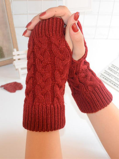 Threaded Half Finger Knit Gloves