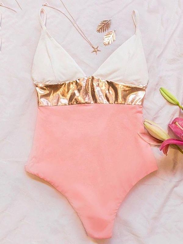 V-Neck Split-Joint One-Piece Swimwear