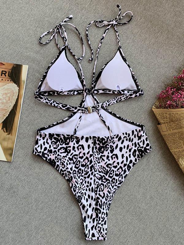 Solid Color Hollow Bandage Bikini Swimsuit