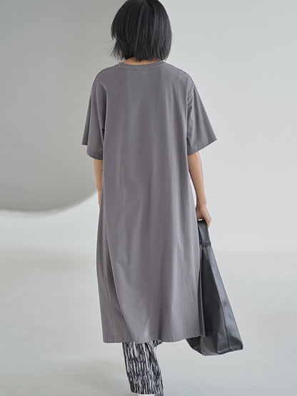 Casual Girlish Split-Side Pleated Half Sleeves Round-Neck Long T-Shirts