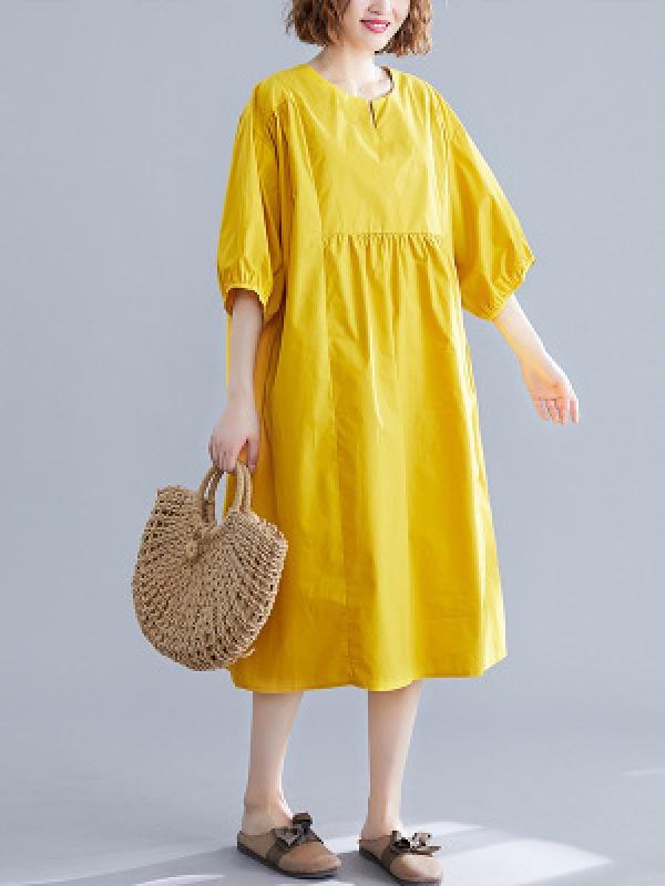 Casual Loose Solid Half-Sleeve Long Dress