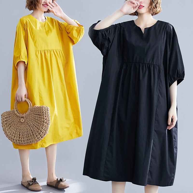 Casual Loose Solid Half-Sleeve Long Dress