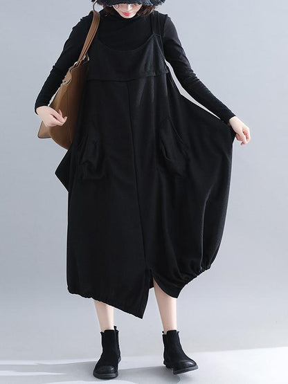 Loose Solid Wide Leg Straps Jumpsuits