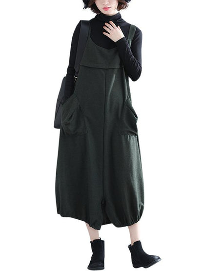 Loose Solid Wide Leg Straps Jumpsuits