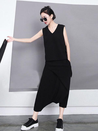 BLACK LOOSE EMPIRE CROPPED PANTS - Zebrant