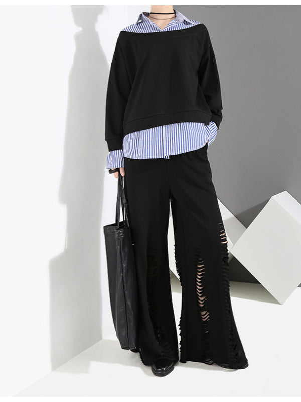 Casual False Two Striped Lapel Shirt