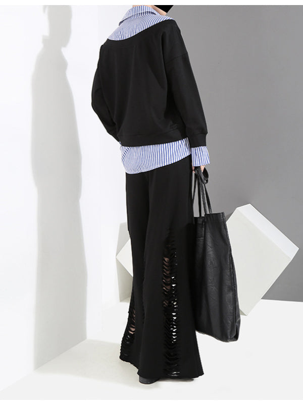 Casual False Two Striped Lapel Shirt