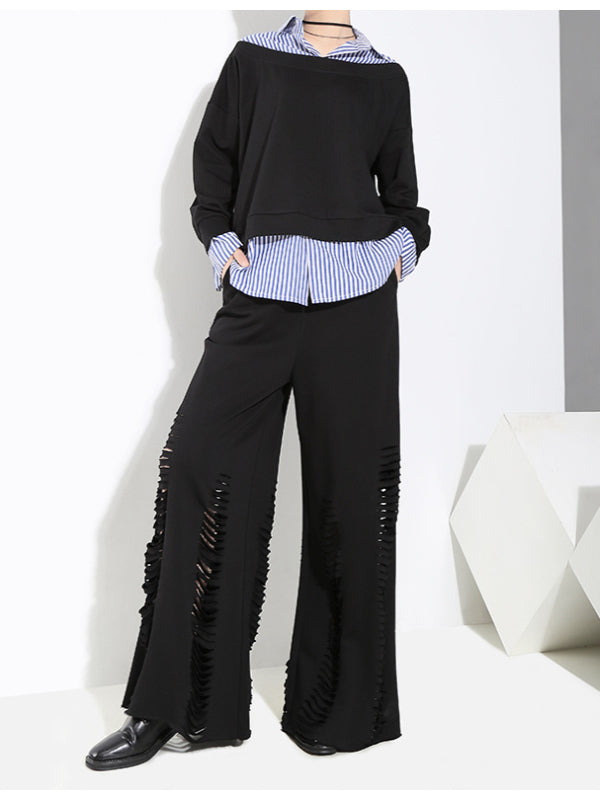 Casual False Two Striped Lapel Shirt