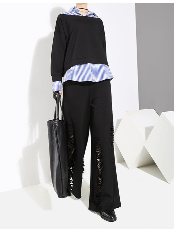 Casual False Two Striped Lapel Shirt