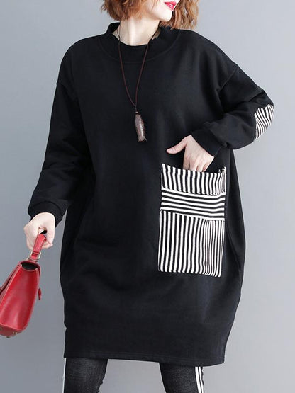 CASUAL POCKET LONG SWEATSHIRT SHORT DRESS