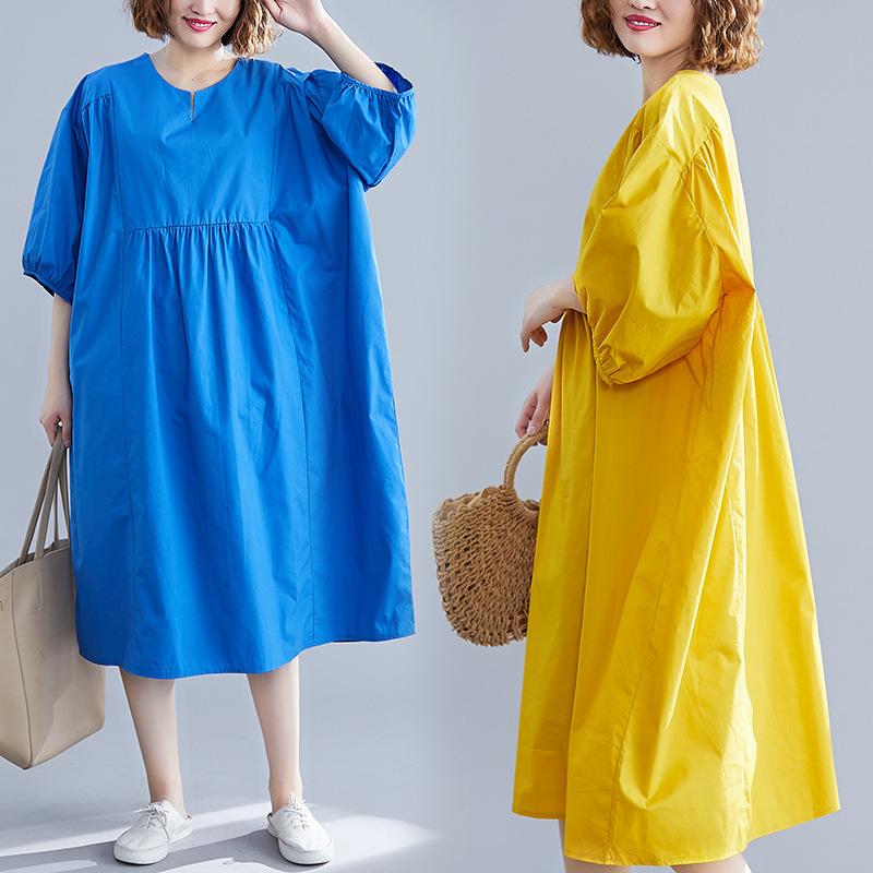 Casual Loose Solid Half-Sleeve Long Dress