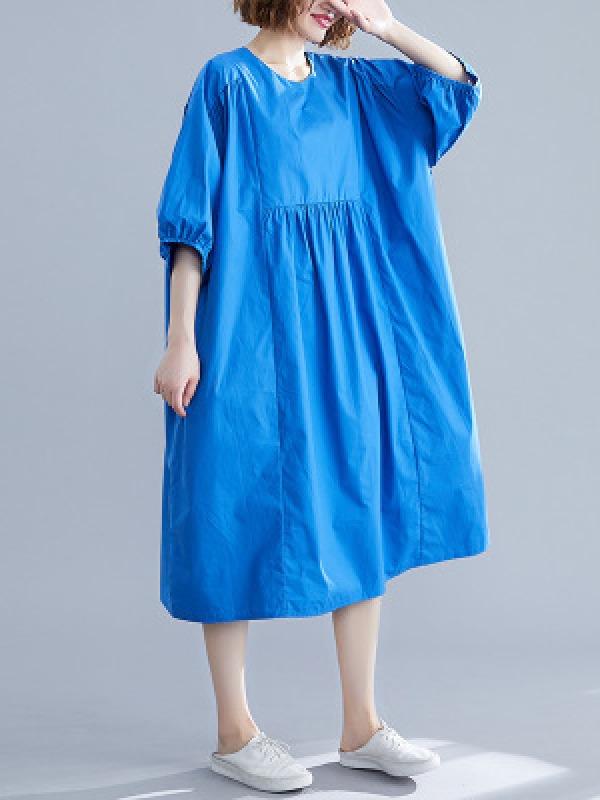 Casual Loose Solid Half-Sleeve Long Dress