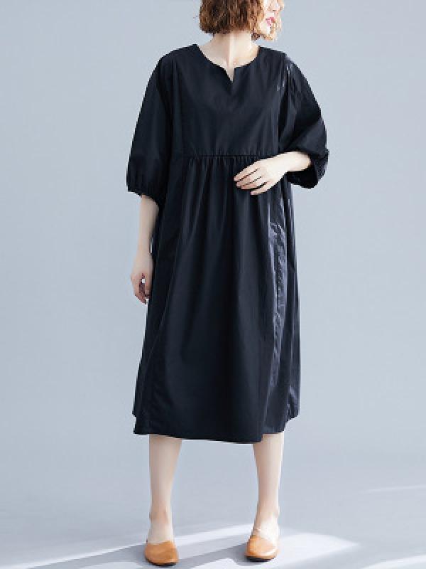 Casual Loose Solid Half-Sleeve Long Dress