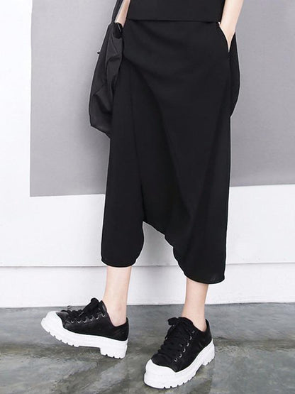 BLACK LOOSE EMPIRE CROPPED PANTS - Zebrant