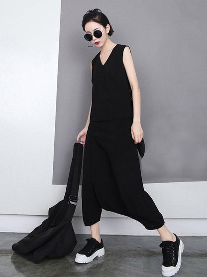 BLACK LOOSE EMPIRE CROPPED PANTS - Zebrant