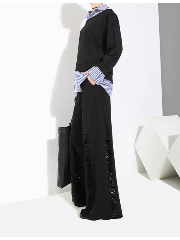 Casual False Two Striped Lapel Shirt