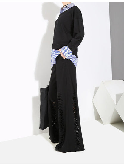 Casual False Two Striped Lapel Shirt