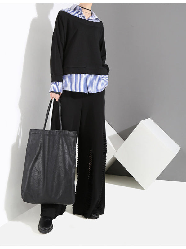 Casual False Two Striped Lapel Shirt