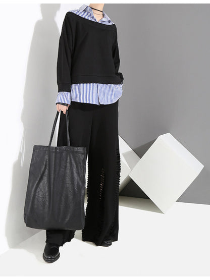 Casual False Two Striped Lapel Shirt