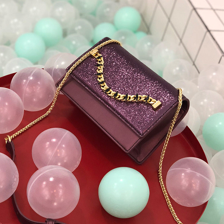 Leather sequin star messenger bag