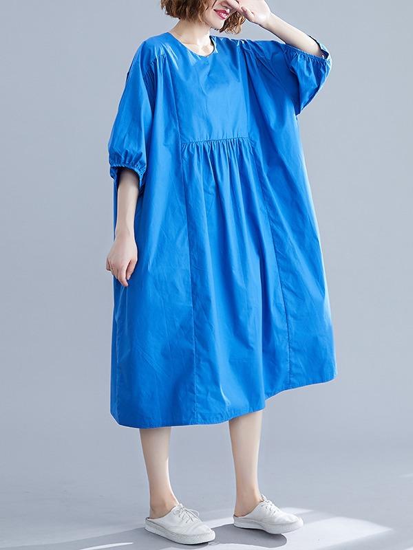 Casual Loose Solid Half-Sleeve Long Dress