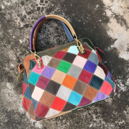 Leather color matching cow leather bag women's bag