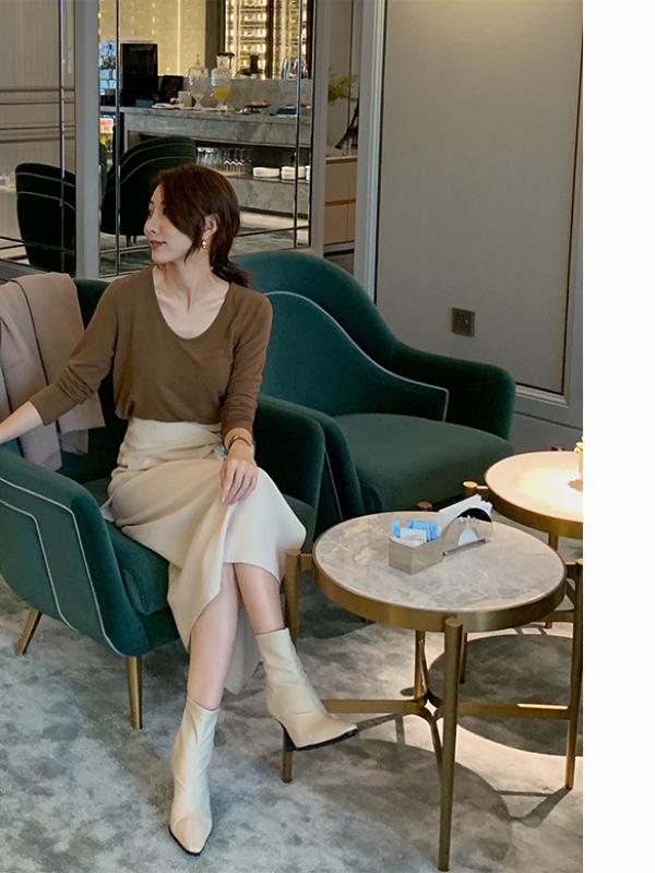 SOLID SPLIT-SIDE EMPIRE BANDAGE SKIRT