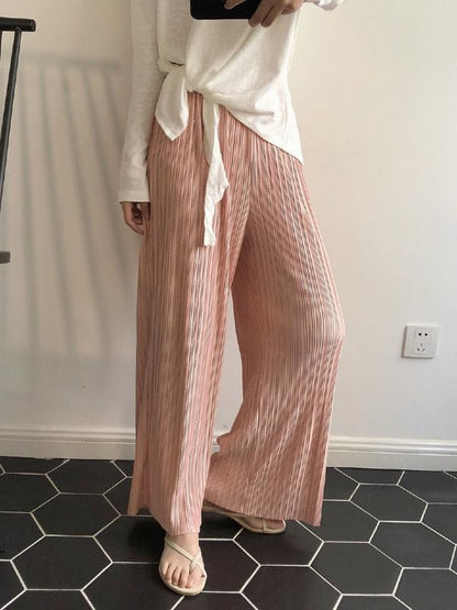 CASUAL RUFFLED ELASTICITY DRAPE WIDE LEG PANTS
