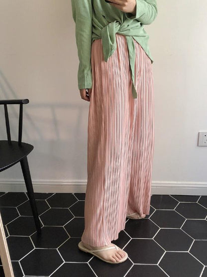 CASUAL RUFFLED ELASTICITY DRAPE WIDE LEG PANTS