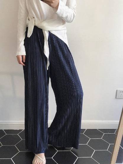 CASUAL RUFFLED ELASTICITY DRAPE WIDE LEG PANTS