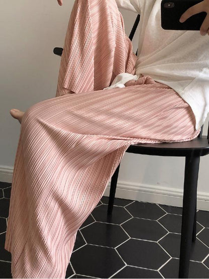 CASUAL RUFFLED ELASTICITY DRAPE WIDE LEG PANTS