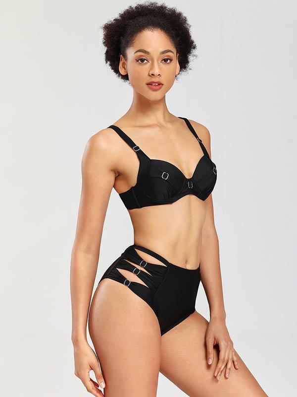 Solid Color Underwired Bikini Swimsuit