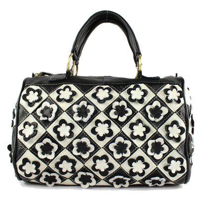 women's bag leather carry-on slant satchel leather mosaic flower bag