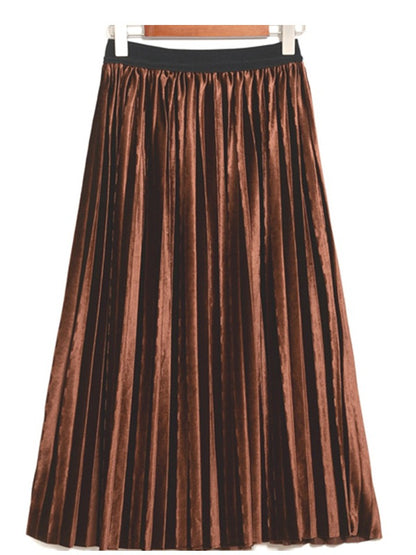 Solid Color High-Waist Pleated A-Line Skirt