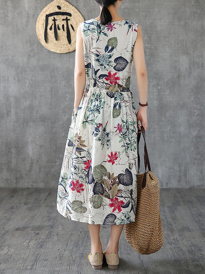 NATIONAL FLOWER PRINTED SLEEVELESS LONG DRESS