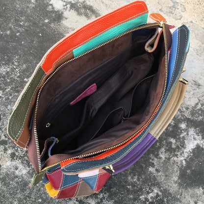 Leather color matching cow leather bag women's bag