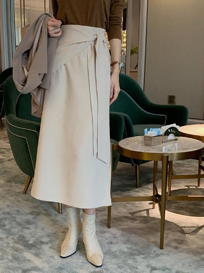 SOLID SPLIT-SIDE EMPIRE BANDAGE SKIRT