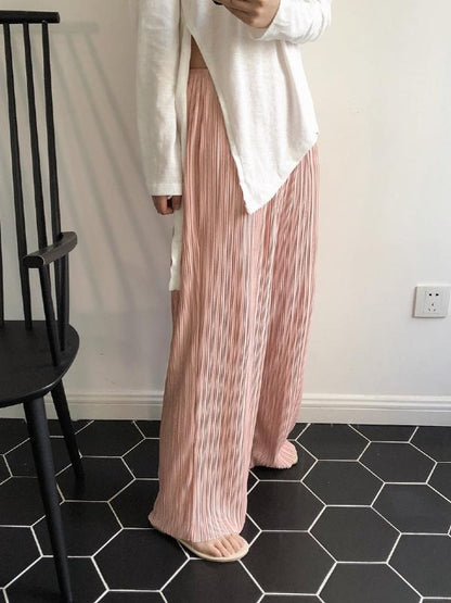 CASUAL RUFFLED ELASTICITY DRAPE WIDE LEG PANTS