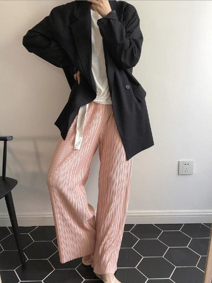CASUAL RUFFLED ELASTICITY DRAPE WIDE LEG PANTS