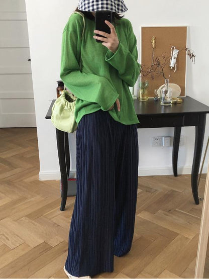 CASUAL RUFFLED ELASTICITY DRAPE WIDE LEG PANTS