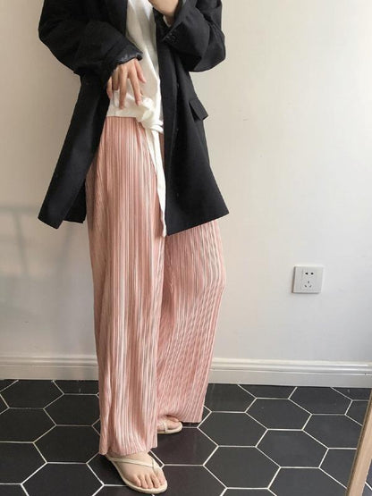 CASUAL RUFFLED ELASTICITY DRAPE WIDE LEG PANTS