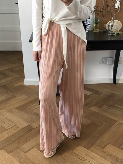 CASUAL RUFFLED ELASTICITY DRAPE WIDE LEG PANTS
