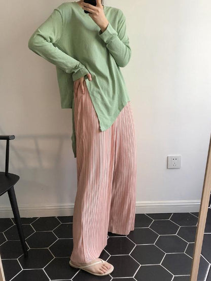 CASUAL RUFFLED ELASTICITY DRAPE WIDE LEG PANTS