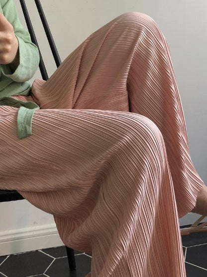 CASUAL RUFFLED ELASTICITY DRAPE WIDE LEG PANTS