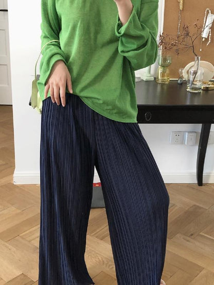 CASUAL RUFFLED ELASTICITY DRAPE WIDE LEG PANTS