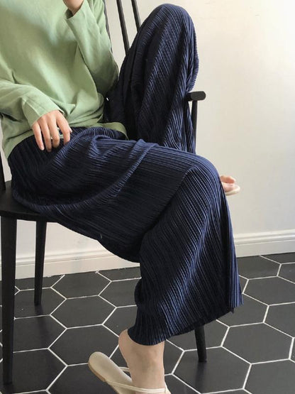 CASUAL RUFFLED ELASTICITY DRAPE WIDE LEG PANTS