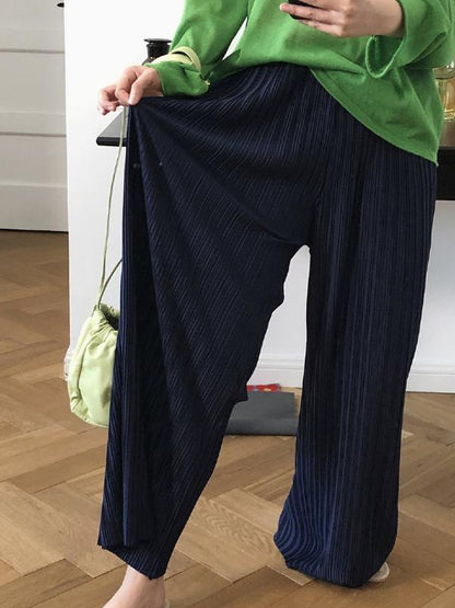 CASUAL RUFFLED ELASTICITY DRAPE WIDE LEG PANTS