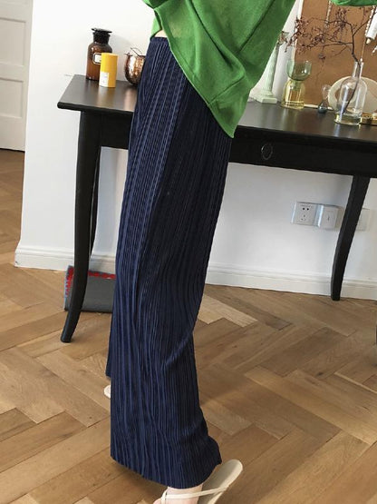 CASUAL RUFFLED ELASTICITY DRAPE WIDE LEG PANTS